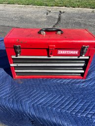 Red Metal Craftsman Tool Box Chest With Some Tool Parts