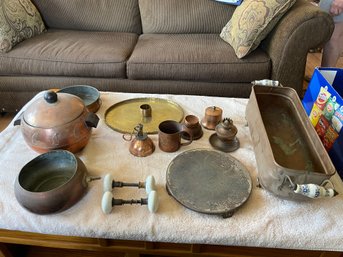 Mixed Copper & Metal Pottery, Platters Etc