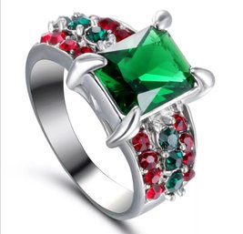 New Red & Green Princess Cut Ring Size 6