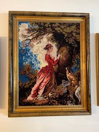 Vintage Framed Cross Stitch (woman Carving In Tree)