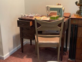 Vintage Singer Sewing Machine Table , Chair & Sewing Supplies