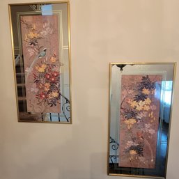 2 Mirrored Framed Oriental Floral/bird Art