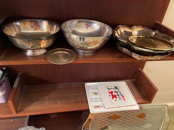 Silver Plate Bowls, Most Engraved , Platters - 2 Shelves