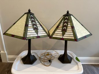 Pair Stained Glass Tiffany Style Lamps