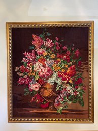 Framed Vintage Cross Stitch - Floral Arrangement