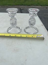 Pair Glass Candle Stick Holders