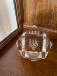 Judaic Menorah Glass Paper Weight