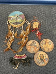 Native American Painted End Of Day Drum, Dream Catcher, Painted , 3D Plates