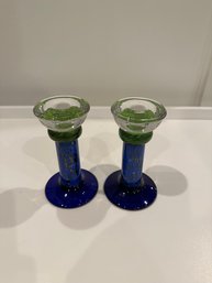 Glass Candle Stick Holder Pair