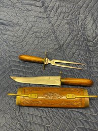 Vintage Hand Carved Knife & Fork Set