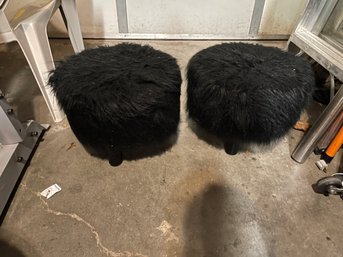2 Black Faux Fur Stools