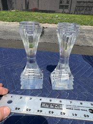 Pair Cut Glass Candle Holders