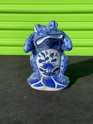 Blue & White Ceramic Frog - Hear No Evil