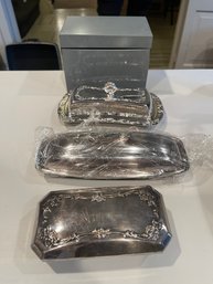 Silver Plated Butter Dishes And Table Sweeperette