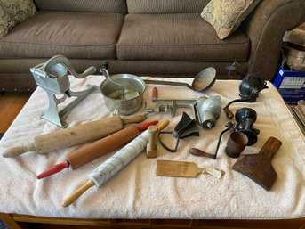 Vintage & Antique Kitchen Gadgets, Meat Grinder, Butter Paddle, Spoons & More