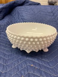 Hob Nail Milk Glass Footed Bowl