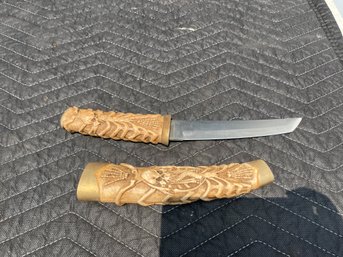 Knife - Skull Carved Handle & Cover