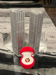 Twin Towers Art Statue With Apple Pin