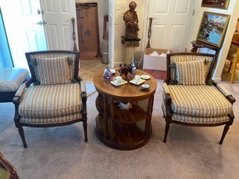 2 Vintage Accent Arn Chairs , Carved Frame ,  Upholstered