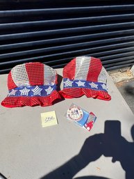 2 American Flag Hats , Vintage Spirit 76 Bicentennial Pin