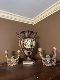 Decorative Vase & Matching Dual Candle Stick Holders