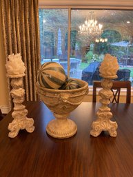 Decorative Candle Sticks, Bowl And Spheres