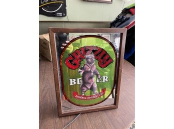 Lighted Bar Sign Grizzly Beer Authentic Canadian Lager - Working