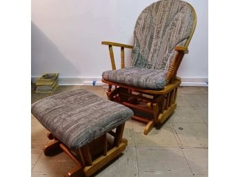 Vintage Upholstered Rocking Chair, Matching Foot Stool Glider