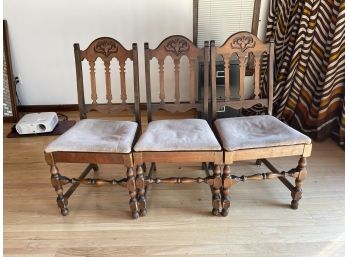 Vintage Carved Wood Dining Side Chairs