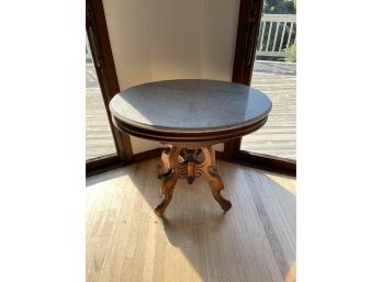 Antique Marble Top Side Table - Carved Wood