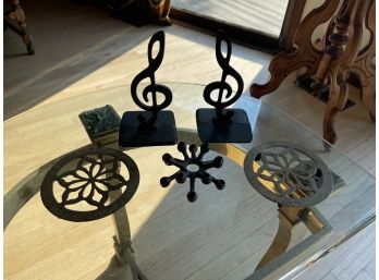 Music Note Bookends, Brass Indian Pot Holder Stands