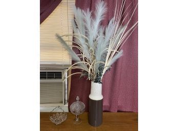 Cut Glass Candy Dish , Bowl And Faux Arrangement