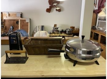 Vintage Press, Can Opener, Electric Cooker, Basket