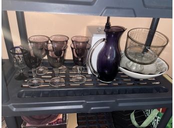 Purple Glass Pitcher & Cups , Pudding Bowl, Bowls