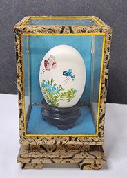 VTG Hand Painted Egg With Display Case