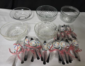 Glass Bowls W/Multiple Pastry Servers