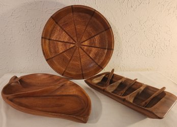 Vintage Wooden Bowls With Plate