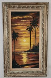 Vintage Beach Sunset Oil Painting
