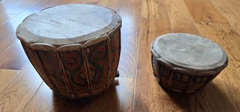 Pair Of Handmade Wooden Drums