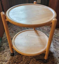 Round Wood Side Table On Wheels #2