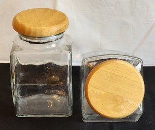 Wood Lidded Glass Kitchen Canisters