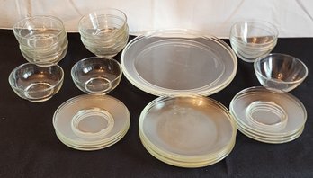 Large Lot Of Clear Glass Dinner Plates & Bowls