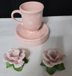 Saucers, Cup W/ Ceramic Roses