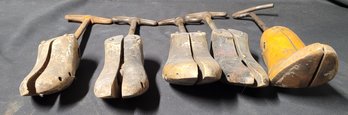 5 Antique Wooden Shoe Stretchers With Metal Screw And Turn Key