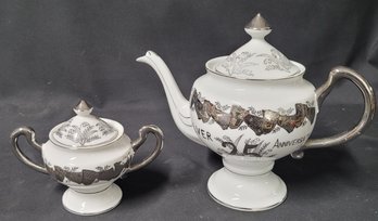 25th Silver Anniversary Tea Pot And Sugar Bowl
