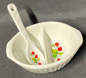 Vintage Jam/jelly Dish With Spoon Petite White Ceramic