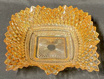 Vintage Yellow Indian Glass Diamond Point Candy Dish