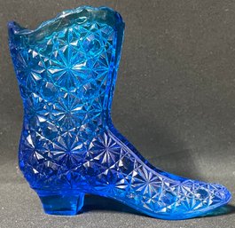 Vintage Fenton Daisy And Button Pattern Colonial Blue Glass Boot