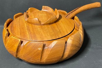 Vintage  Monkey Pod Wood Lotus Bowl With Lid