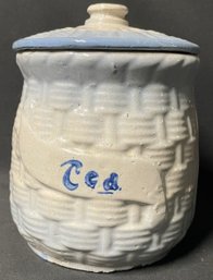 Vintage Blue/white Stoneware Basket Weave Morning Glory Tea Jar